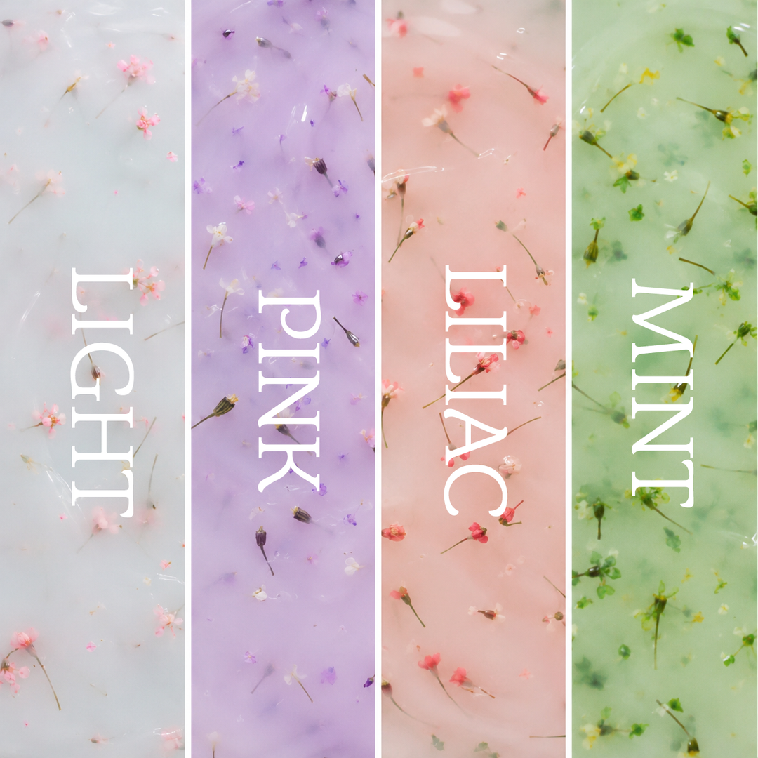 4 colori di gel per unghie pastello con fiori veri