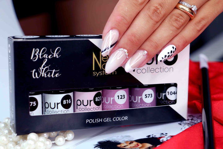 Smalto gel per unghie color semipermanente BLACK & WHITE COLLECTION set 6 colori polish gel