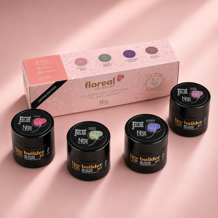 set 4 gel per ricostruzione unghie colorati con fiori veri